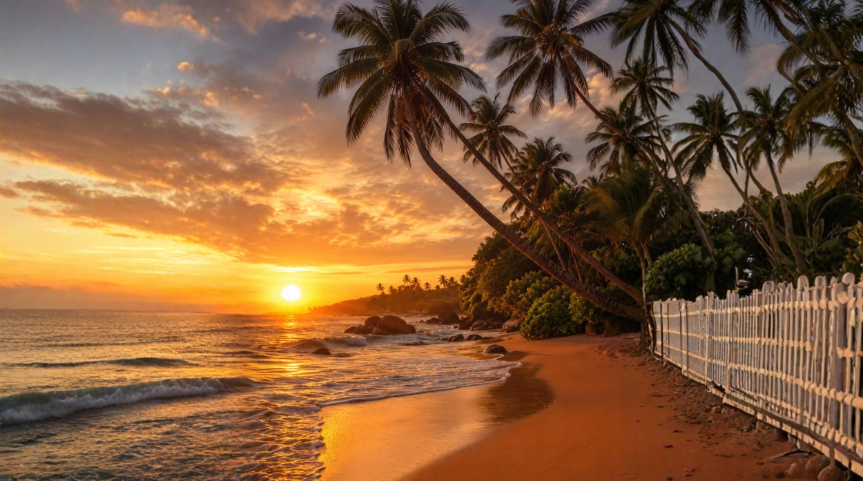 Palm trees on the beach at sunset in Sri Lanka