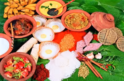 Traditional Sri Lankan rice and curry dishes