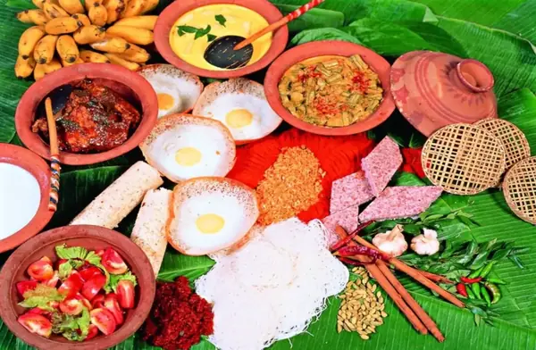 Traditional Sri Lankan rice and curry dishes